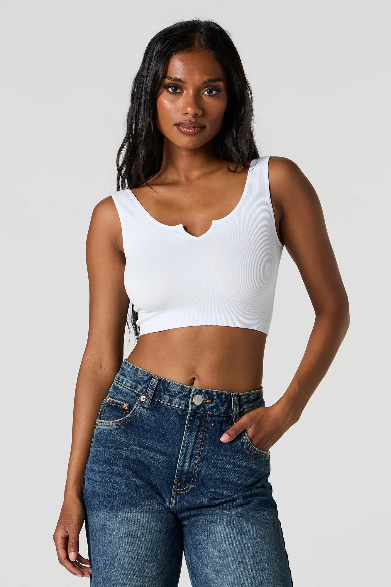 Seamless Scoop Neck Notch Cropped Tank