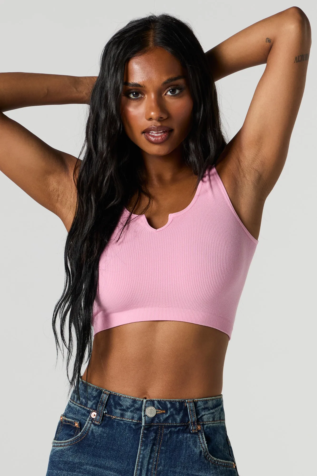 Seamless Scoop Neck Notch Cropped Tank