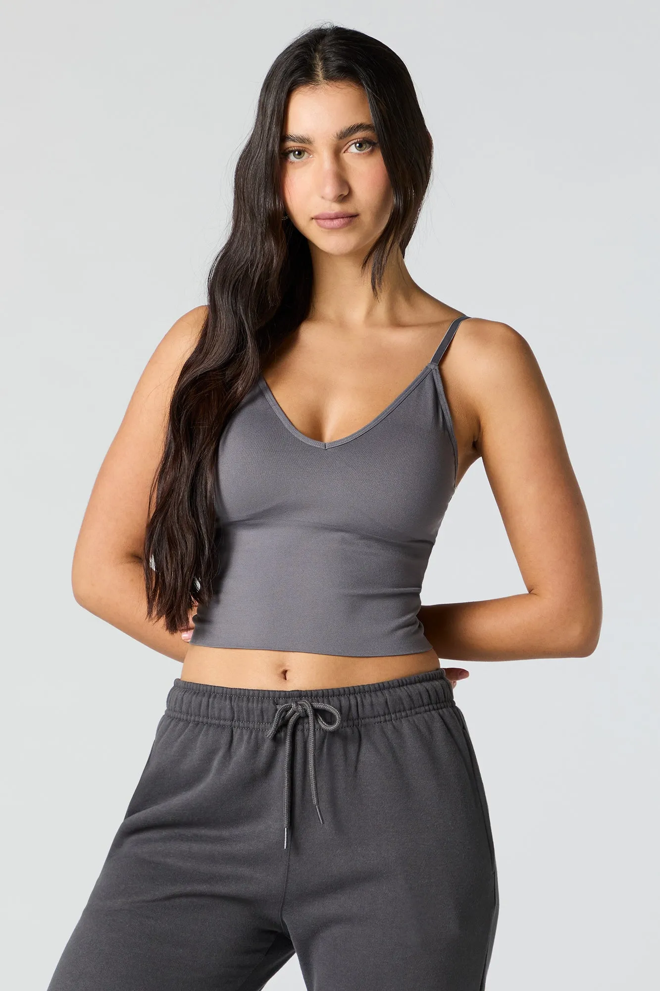 Seamless V-Neck Cami with Built-In Bra Cups