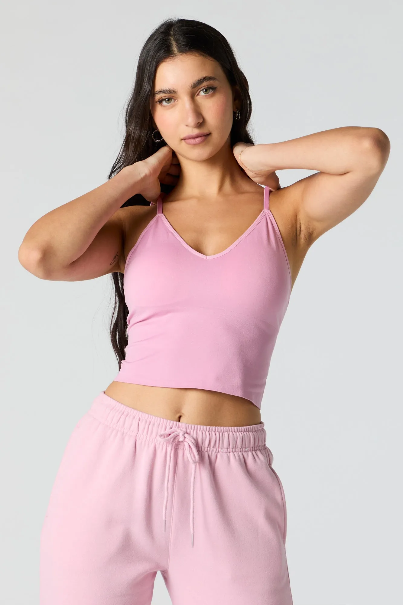 Seamless V-Neck Cami with Built-In Bra Cups