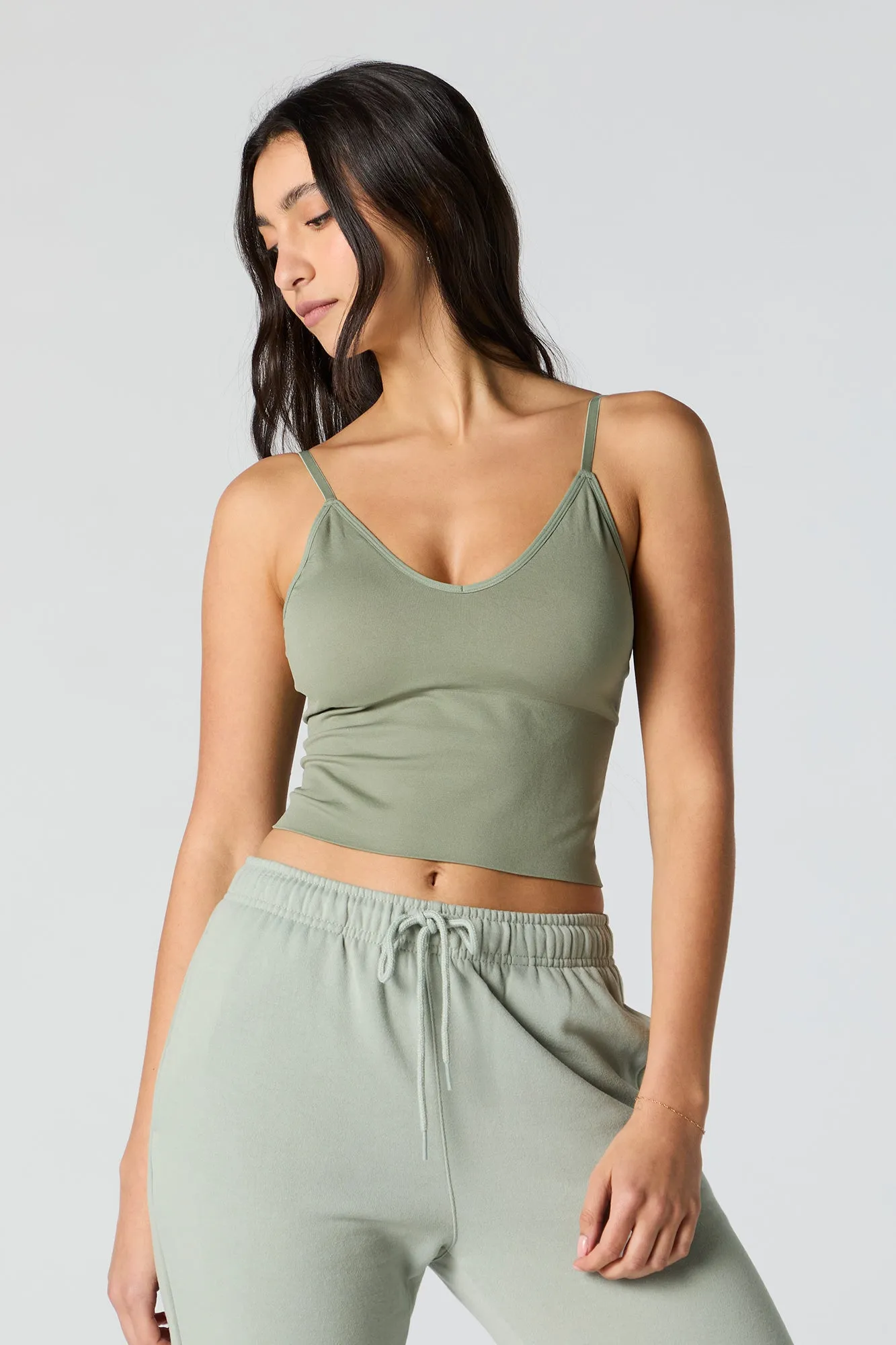 Seamless V-Neck Cami with Built-In Bra Cups