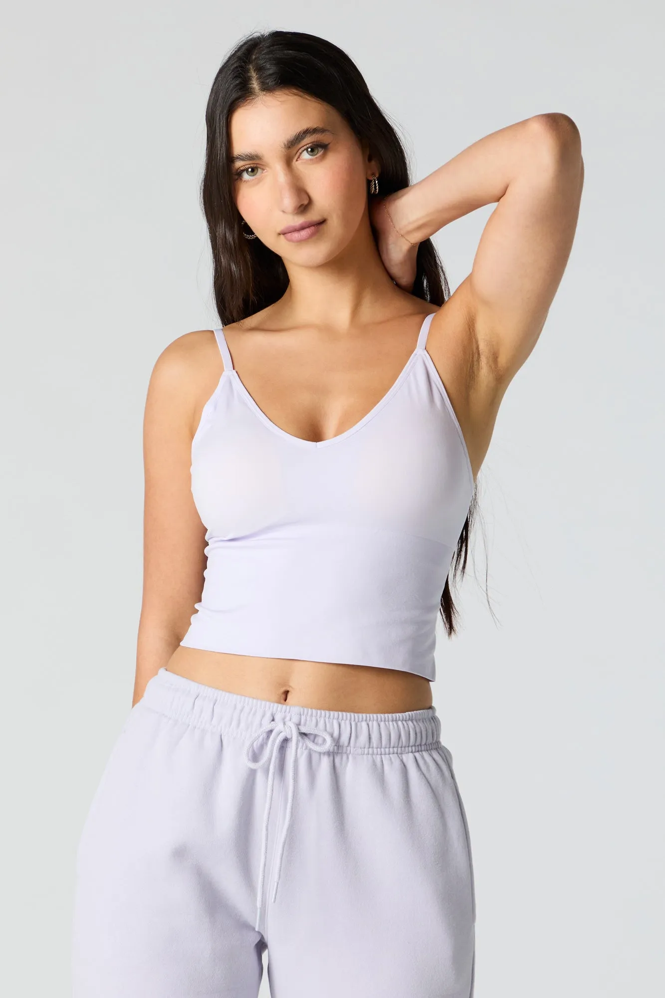 Seamless V-Neck Cami with Built-In Bra Cups