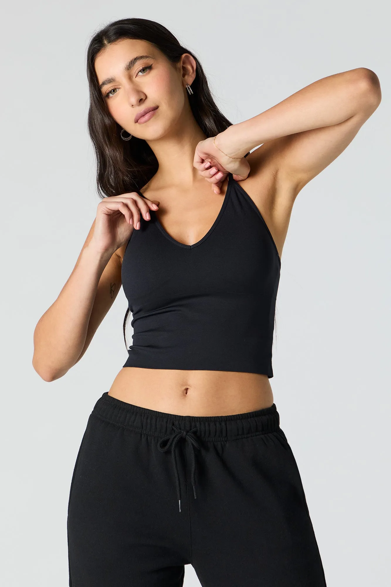 Seamless V-Neck Cami with Built-In Bra Cups