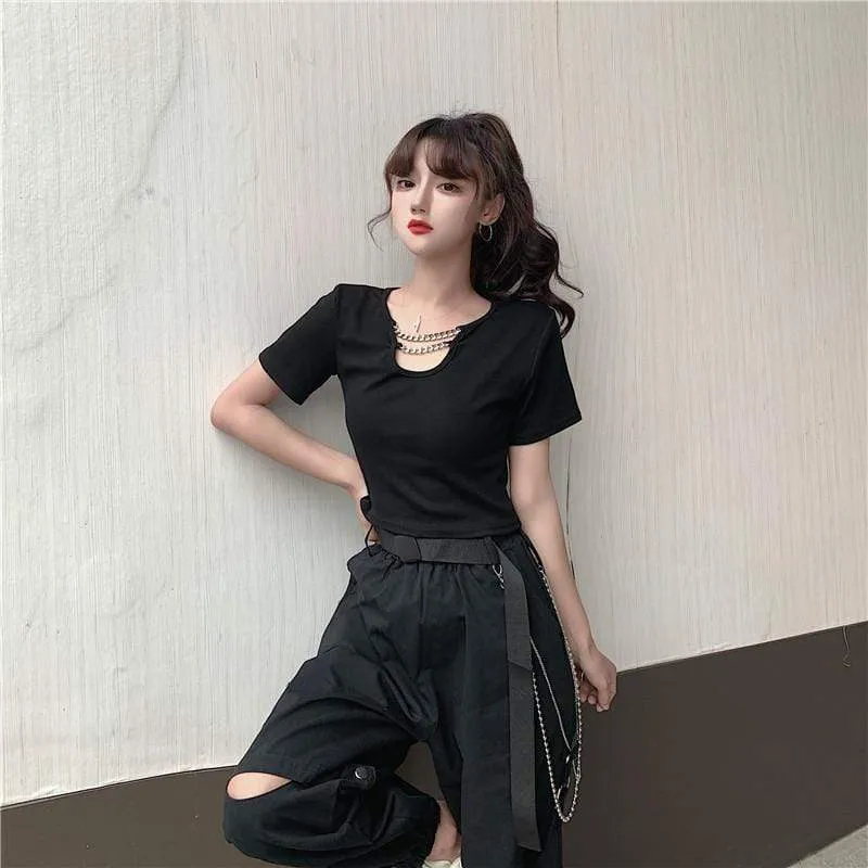 Women's Casual Black Pants With Detachable Chain