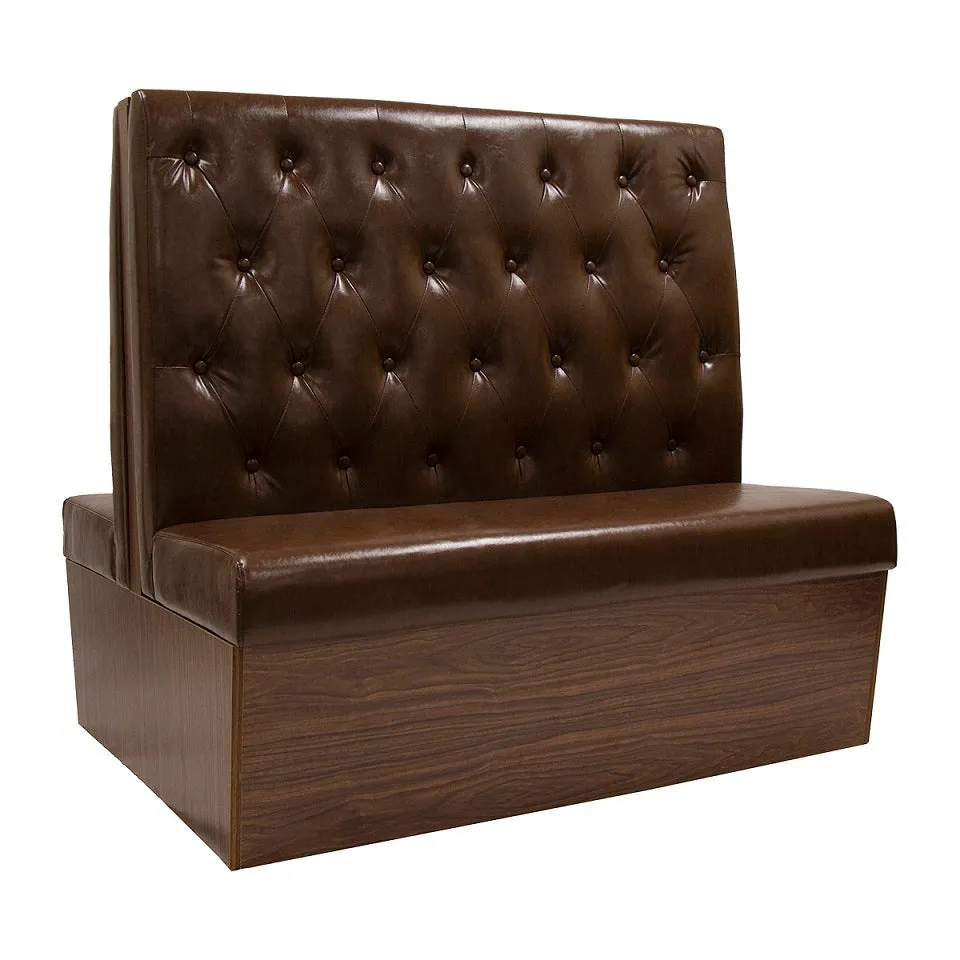 Wood Melamine Frame Restaurant Bench Booth with Button Tufted Vinyl Back and Plain Seat in Chocolate Brown